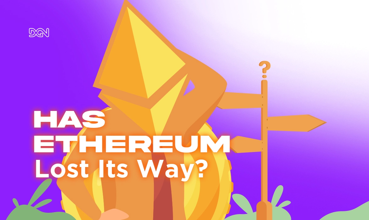 Ethereum logo with a winding road and question marks